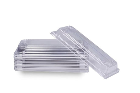 Large plastic rectangular veneer box lids in a pack of 50, ideal for secure storage and organization.