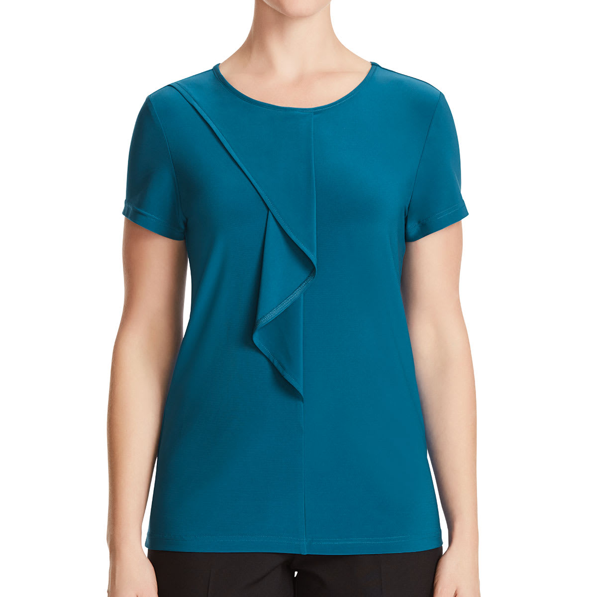 Women's Short Sleeve Round Neck Top, NNT - Black - M