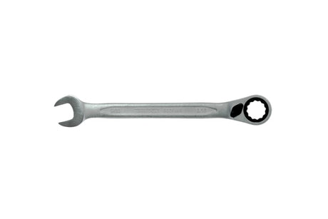 Teng 9/16" Combination Spanner with ratcheting mechanism, 15-degree offset, and polished Chrome Vanadium Steel construction.