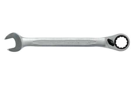 High-quality Teng 11/16" ratchet combination spanner with 15-degree offset, 12-point heads, and durable Chrome Vanadium Steel.