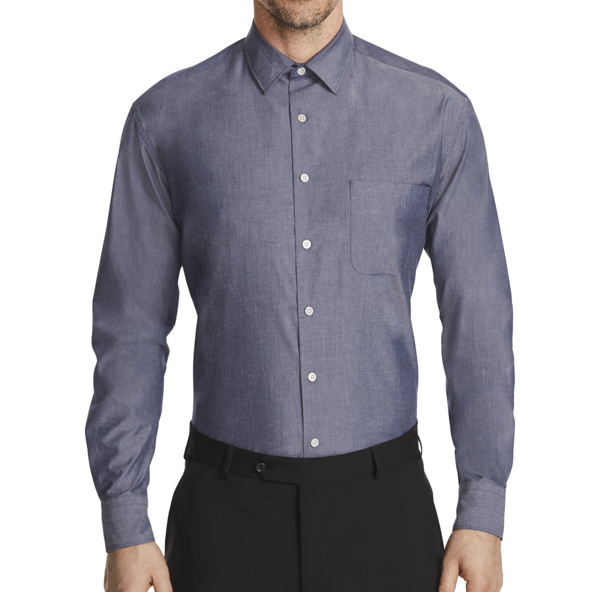 Men's Chambray Long Sleeve Shirt, NNT - Mid Blue (Size: 39)