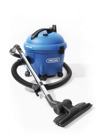 Lightweight Pacvac Glide Canister Vacuum 300GOS with commercial suction for versatile cleaning across various surfaces.