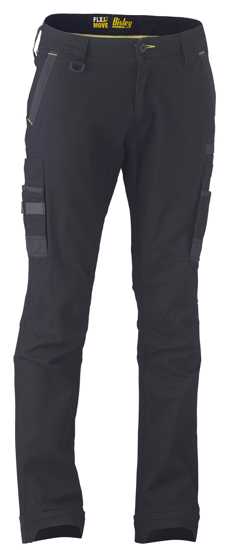 Black Bisley FLX & MOVE Stretch Utility Cargo Pant in Size 77, featuring durable fabric, multiple pockets, and a comfortable, ergonomic fit.