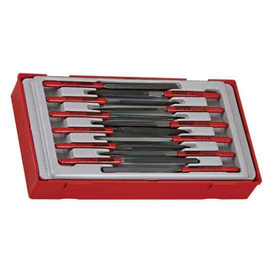 Teng 12pc Needle File Set in TC-Tray with various file shapes for precise craftsmanship and easy organization.