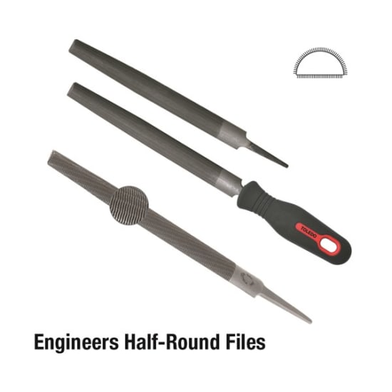 Toledo Half Round Second Cut File, 200mm, with double cut sides for versatile metal and woodworking precision.