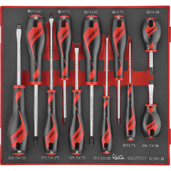 Teng 11pc MD Screwdriver Set in TC-Tray, featuring durable TT-MV PLUS steel and organized storage for DIY and professional use.