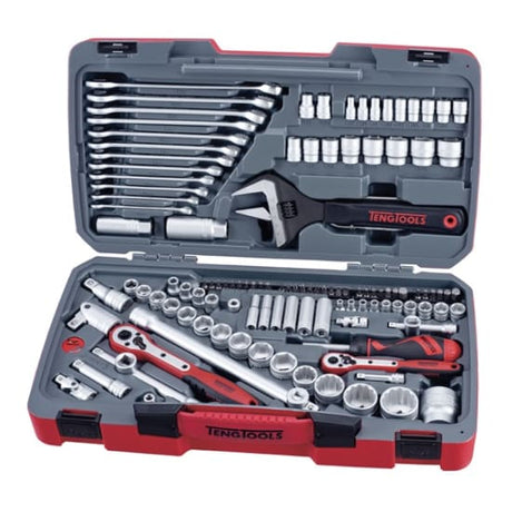 Teng 127PC Metric Socket & Tool Set featuring combination spanners, adjustable wrench, durable case, and various accessories.