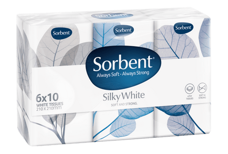 Compact Sorbent Pocket Pack of 10 soft, durable facial tissues in 6 convenient packs for on-the-go cleanliness and comfort.