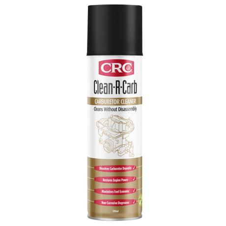 Aerosol can of CRC 5081 Clean-R-Carb 400gm, designed to clean carburettors from deposits and enhance engine performance.