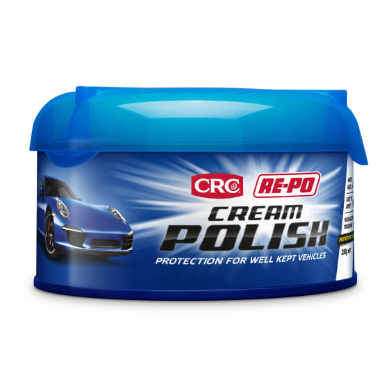 CRC 9070 Auto Cream Polish Tin, 250gm, showcasing carnauba wax for a brilliant shine and lasting protection for vehicle paint.