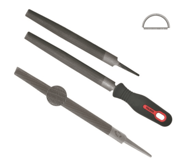 Half round second cut file, 300mm long with double cut design for efficient metal removal and smooth finishing.