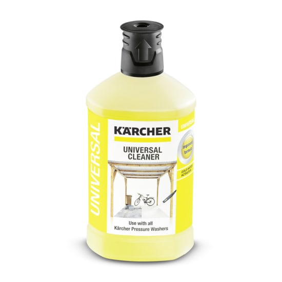 Karcher Universal Cleaner 1L bottle, designed for effective cleaning with Karcher water blasters, removing grease and dirt easily.