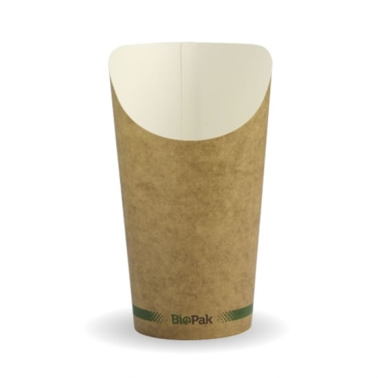 Eco-friendly 16oz Kraft Chip BioCup in a 50-pack, made from FSC-certified paper, perfect for serving snacks.