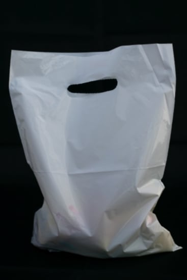 Premium white plastic carry bags 250 x 350mm with punched handles, 70mu reusable, perfect for retail and events, 100-pack.