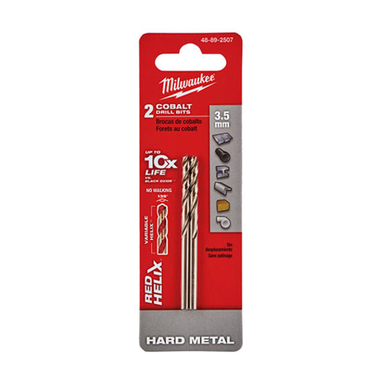 Milwaukee Drill Bit Red Helix Cobalt 2 Pk-3.5mm (Packet)