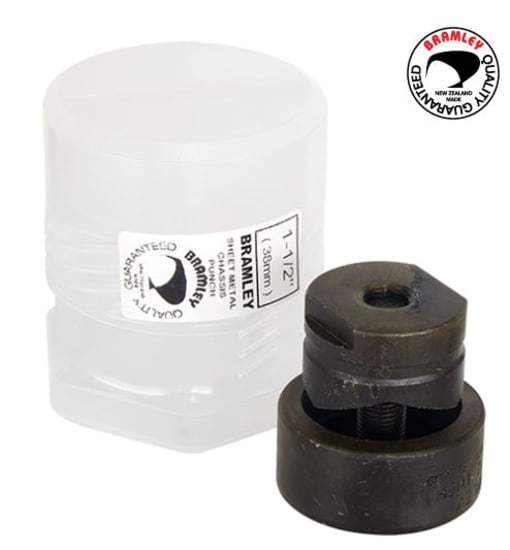 Bramley 1-1/2" Chassis Punch for precise holes in sheet metal and mild steel, designed for durability and efficiency.