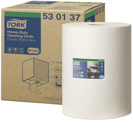 Tork 530 Heavy Duty Cleaning Cloth Roll, 38cm x 32cm, strong, absorbent, multi-purpose for efficient cleaning in demanding settings.