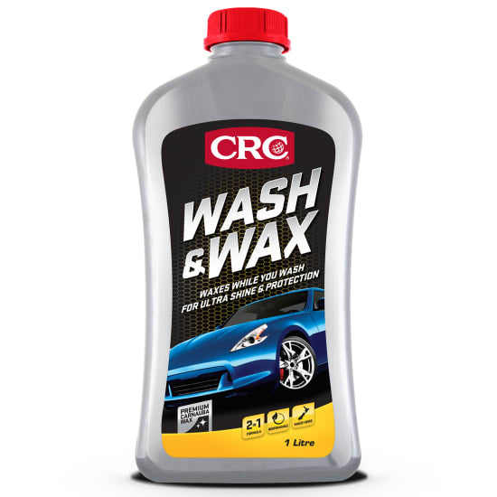 CRC 9011 Wash & Wax 1L bottle showcasing its two-in-one car cleaning and waxing formula for a streak-free shine.