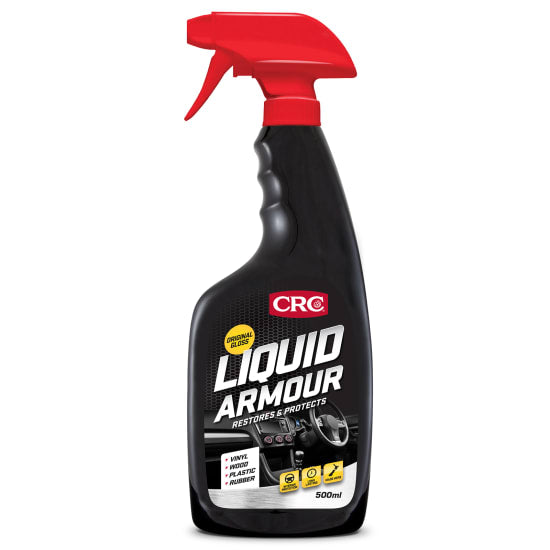 "CRC 5022 Liquid Armour 500ml bottle for protecting and restoring surfaces like vinyl, wood, and chrome with UV protection."