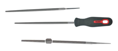 Toledo Round Bastard File, 300mm, featuring double spiral cut for efficient metalworking and woodworking precision.