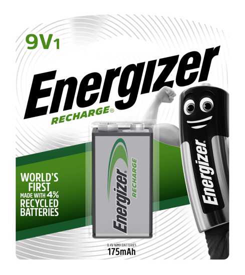 Energizer Rechargeable 9V battery with Nickel-Metal Hydride tech for reliable, eco-friendly power for devices.