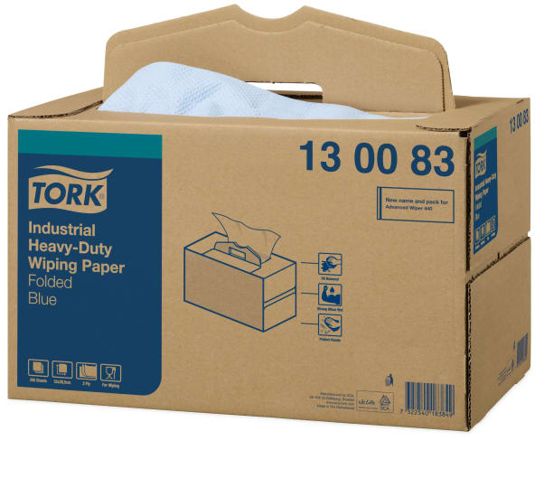 Blue Tork W7 Industrial Heavy Duty Wiping Paper, 32cm x 38cm, designed for high absorbency and efficiency in industrial settings.