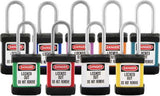 Master Lock S31 safety padlock with dielectric body, key retaining feature, vibrant colors, and customizable labels for secure lockout.