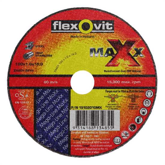 100 x 1 x 16mm Cut Off Disc Flexovit Maxx-Each