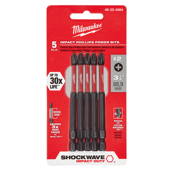 SHOCKWAVE #2 Power Bit 5 Pack 89mm (3-1/2")