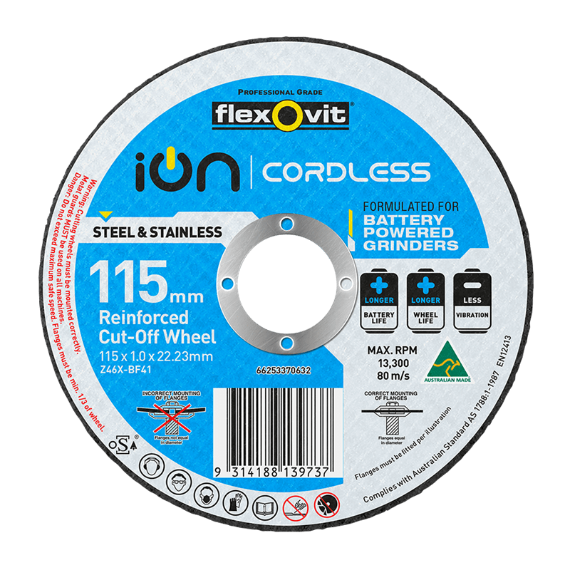 Flexovit Ion Cordless Cut-Off Wheel 46 Grit 115x1x22.23mm (Each)