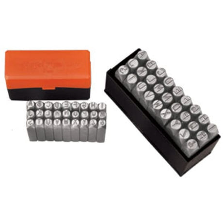 Groz Letter Punch Set: Durable carbon steel stamps for precise letter and number engraving on various materials.