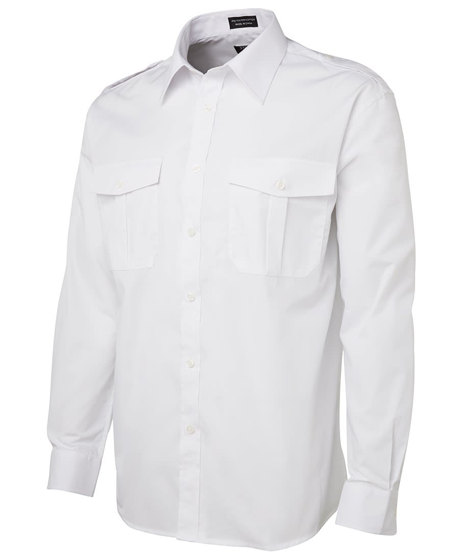 JB's Wear, Long Sleeve Epaulette Shirt - White (Size: 2XL)
