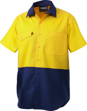 KingGee, Hi Vis Cotton Ripstop Shirt, K54875 - Yellow/Navy (Size: XS)
