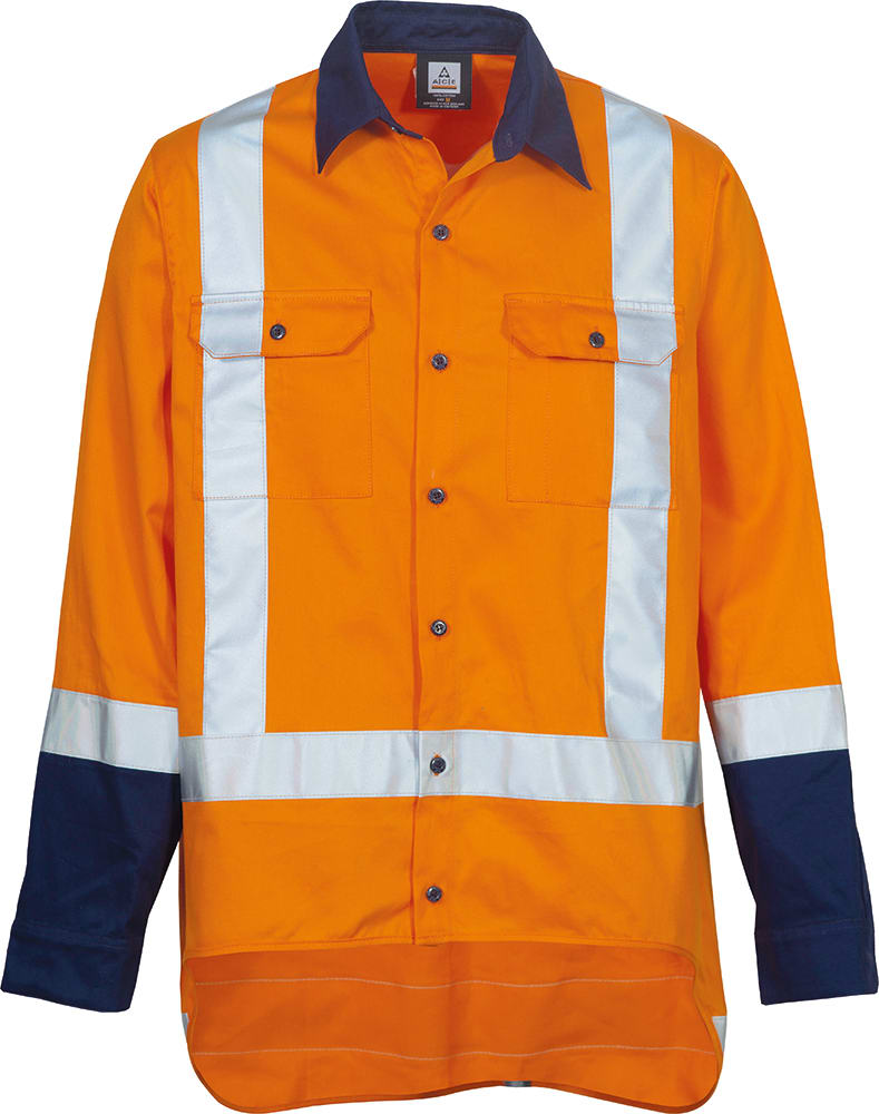 Workhorse, TTMC Cotton Shirt MSH168 - Fluro Ora/Navy - M