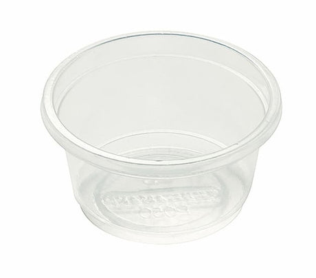 Clear 20ml portion cup pack of 250 for sauces, dressings, and desserts; lightweight, BPA-free, and ideal for food storage.