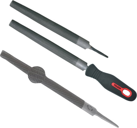 Toledo Half Round Second Cut file, 100mm long, designed for precision metalwork with double cut surfaces and spiral cut for smooth finishes.