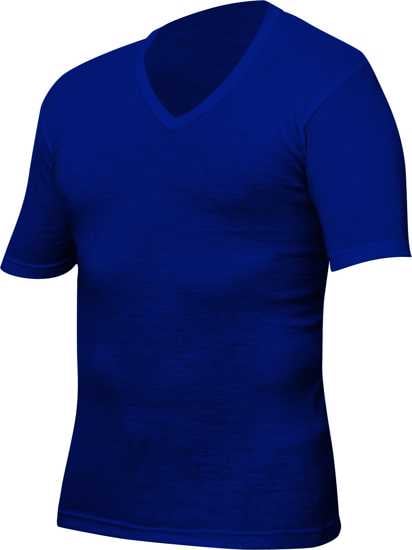 Navy short sleeve V neck top in size S, made from 100% Merino wool for comfort, style, and thermal insulation.