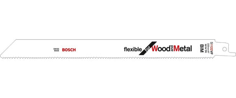 Bosch Sabre Saw Blade S1122VF packet for efficient cutting of wood and metal, featuring Vario-tooth geometry and durable Bi-Metal design.