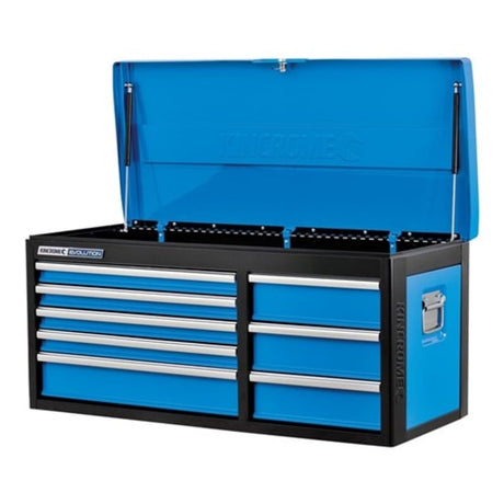 Kincrome Wide 8 Drawer Tool Chest with deep, lockable drawers and gas strut lid for easy access and secure tool storage.