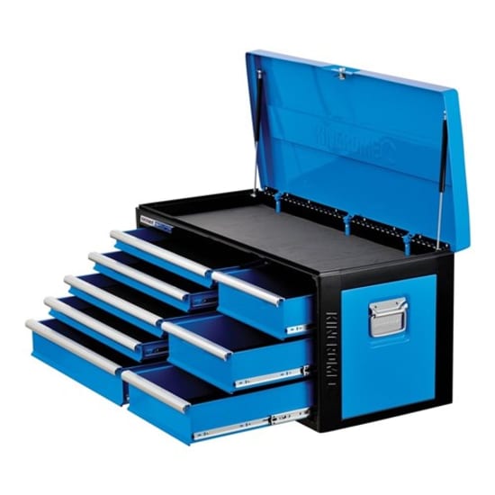 Kincrome Wide 8 Drawer Tool Chest with deep drawers, secure lock, and easy-access gas strut lid for optimal tool organization.