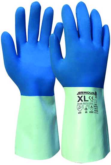Armour Latex Chemical Contact Heat Blue Gauntlet - S  -  2XL - 30cm - Each