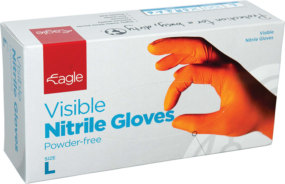 Eagle Visible Nitrile Gloves Powder Free S-2XL Pack of 100 - Standard - 2XL