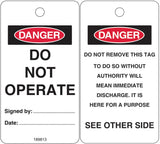 Lockout Tag - Danger Do Not Operate W80mm x H145mm Pack of 10 (Double Sided)
