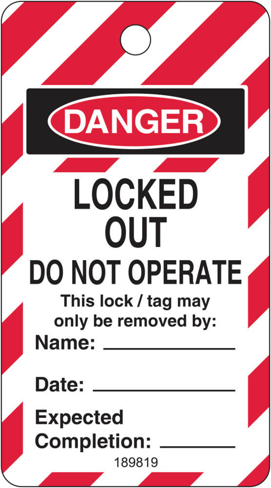 Lockout Tag - Locked Out Do Not Operate W80mm x H145mm Pack of 25 (Double Sided)