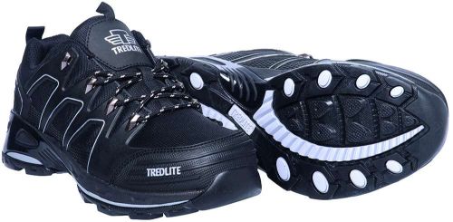 Tredlite Docklands Black Safety Shoes Size 11 feature durable synthetic upper, lightweight EVA midsole, and oil-resistant rubber outsole.