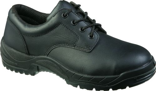 Black Tredlite Benmore Safety Shoes, size 9, featuring moisture-resistant leather and heat-resistant TPU sole for workplace safety.