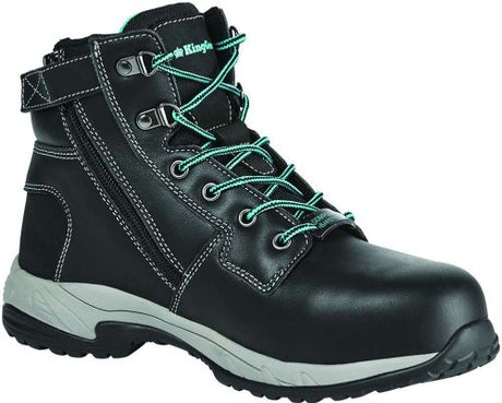 KingGee Women's Tradie Zip Safety Shoes in black, size 7, featuring non-metallic toe cap and heat-resistant sole for comfort and safety.