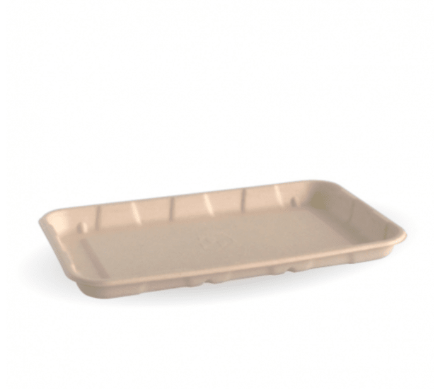 Biopak BioCane Produce Trays, eco-friendly sugarcane pulp, 8x5", 125-pack, home compostable, strong for moist produce.