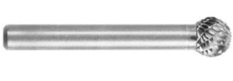 Carbide burr ball with 1/4" shank and 5/16" head, ideal for shaping and cutting wood, metal, and plastic.