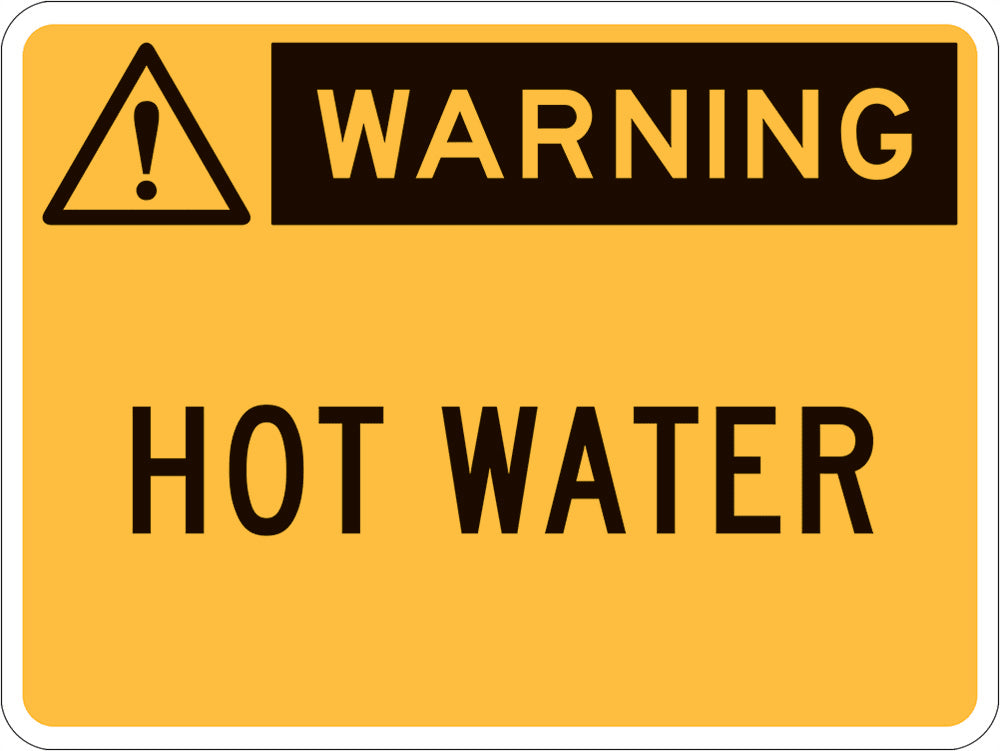 Warning Sign | Warning - Hot Water W250mm x H180mm (Single Sided) - Standard
